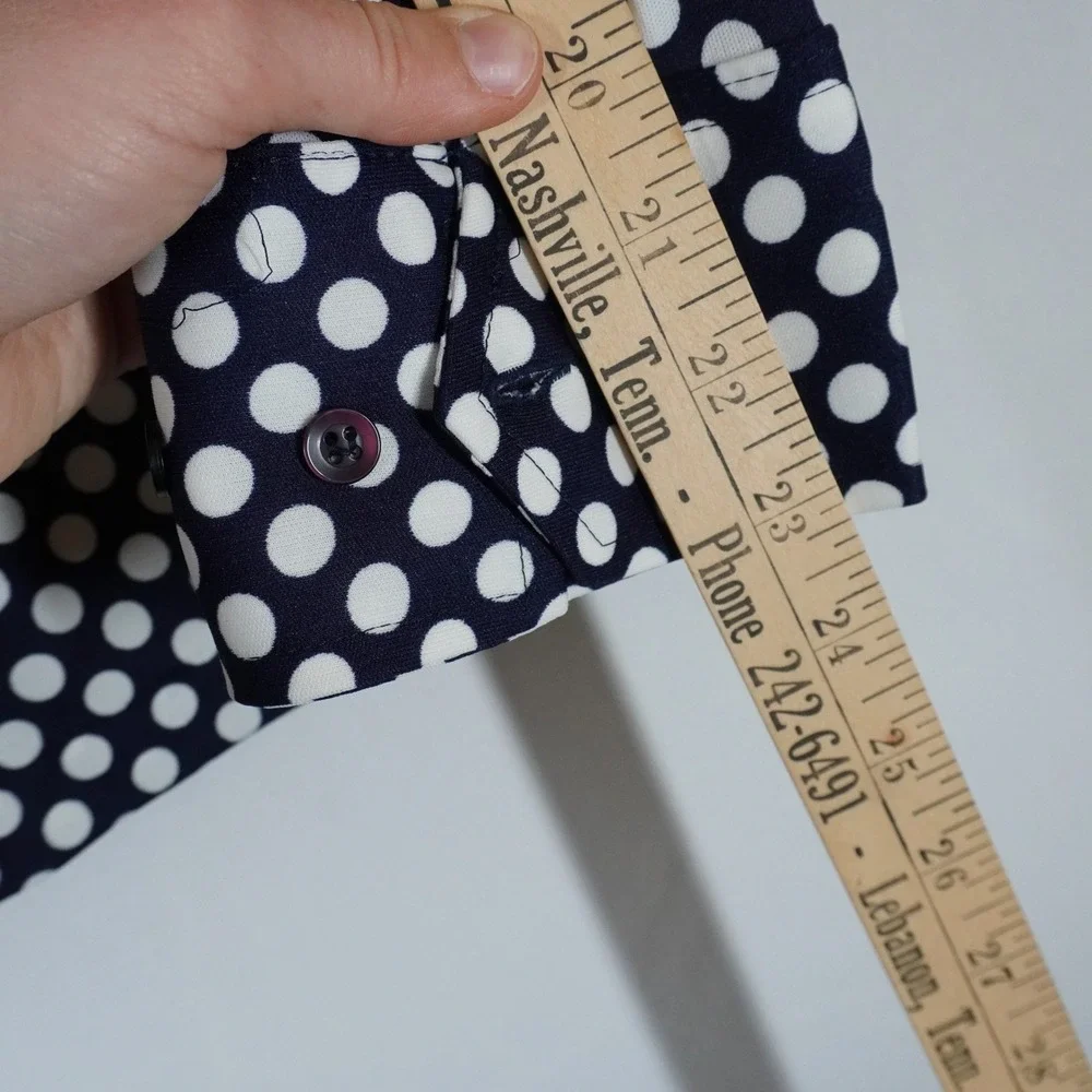 Vintage‎ Kmart Permanent Press Navy Blue White Polka Dot Shirt L 70s Disco MCM